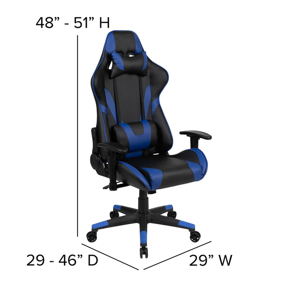 Blue |#| Racing Gaming Ergonomic Chair with Fully Reclining Back in Blue LeatherSoft