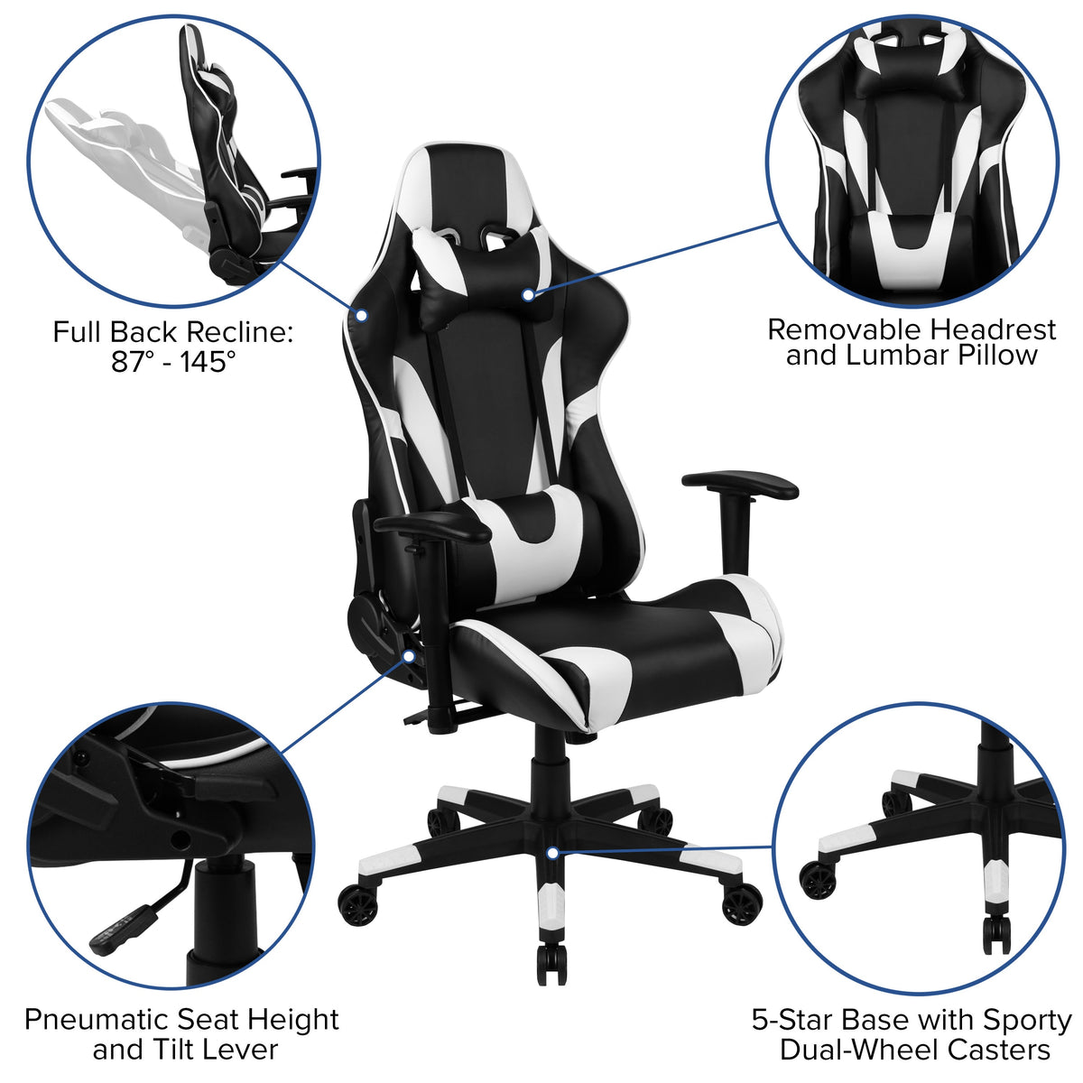 Black |#| Racing Gaming Ergonomic Chair with Fully Reclining Back in LeatherSoft