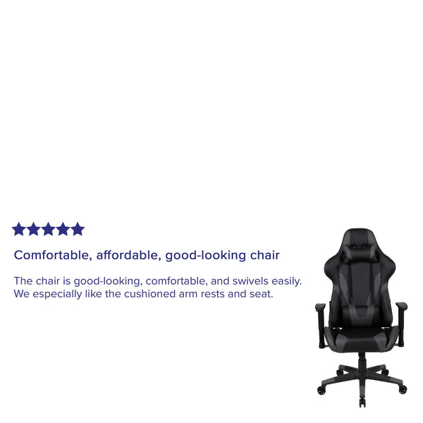 Gray |#| Racing Gaming Ergonomic Chair with Fully Reclining Back in Gray LeatherSoft