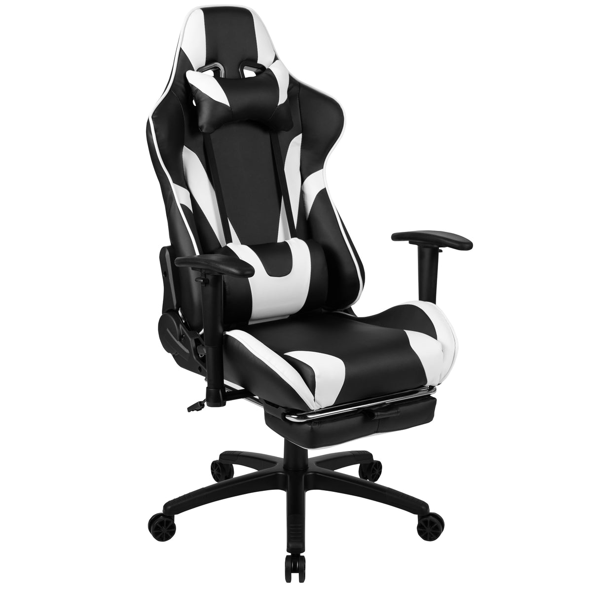 Black |#| Racing Gaming Ergonomic Chair with Reclining Back, Footrest in Black LeatherSoft