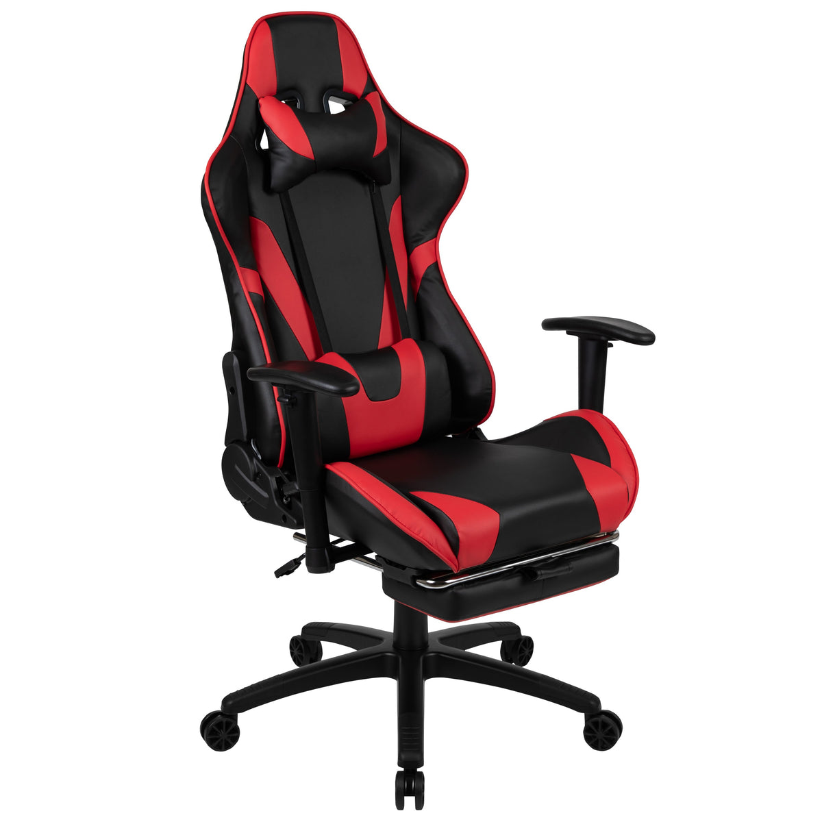 Red |#| Racing Gaming Ergonomic Chair with Reclining Back, Footrest in Red LeatherSoft