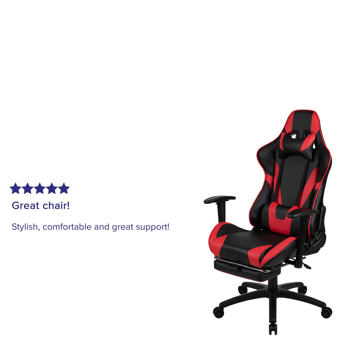 Red |#| Racing Gaming Ergonomic Chair with Reclining Back, Footrest in Red LeatherSoft