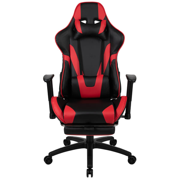 Red |#| Racing Gaming Ergonomic Chair with Reclining Back, Footrest in Red LeatherSoft