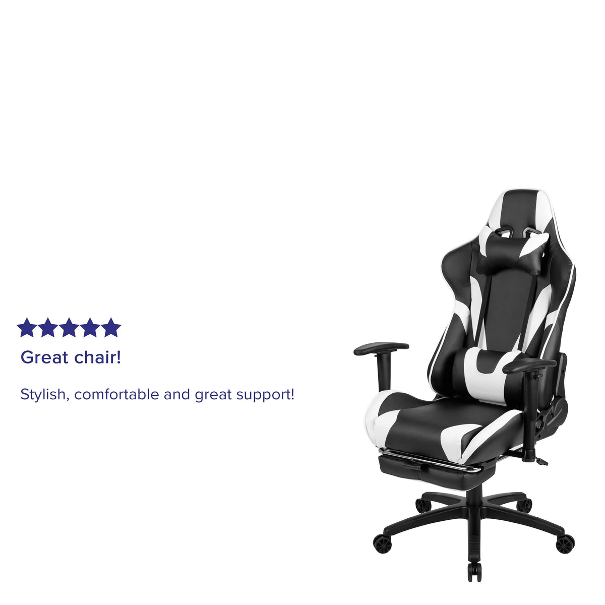 Black |#| Racing Gaming Ergonomic Chair with Reclining Back, Footrest in Black LeatherSoft