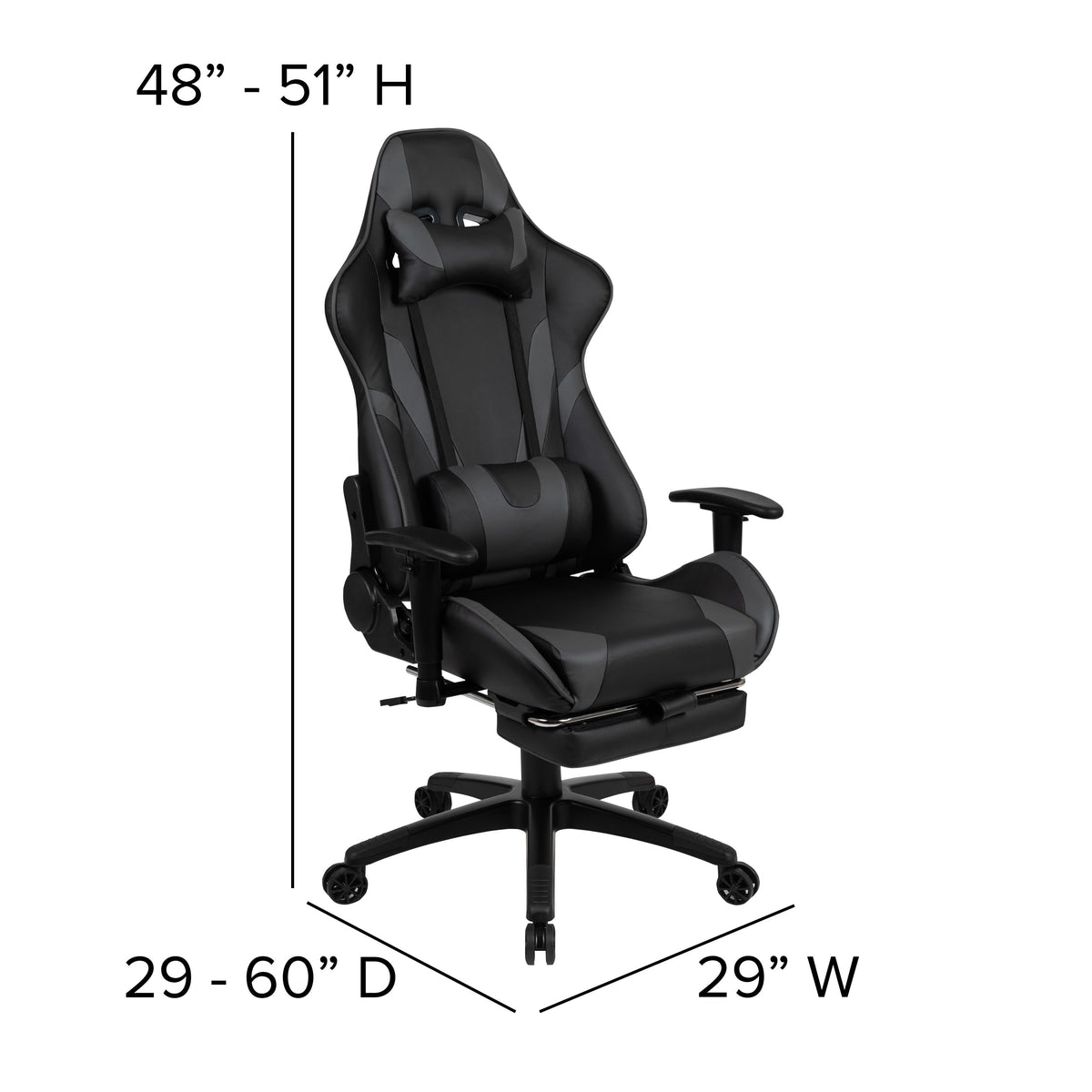 Gray |#| Racing Gaming Ergonomic Chair with Reclining Back, Footrest in Gray LeatherSoft