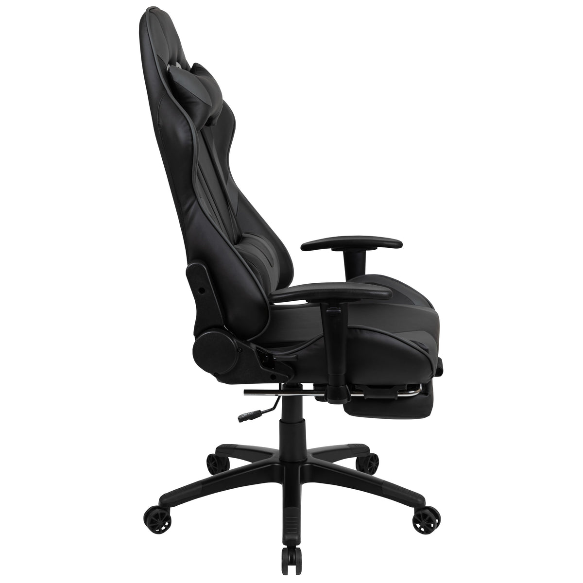 Gray |#| Racing Gaming Ergonomic Chair with Reclining Back, Footrest in Gray LeatherSoft