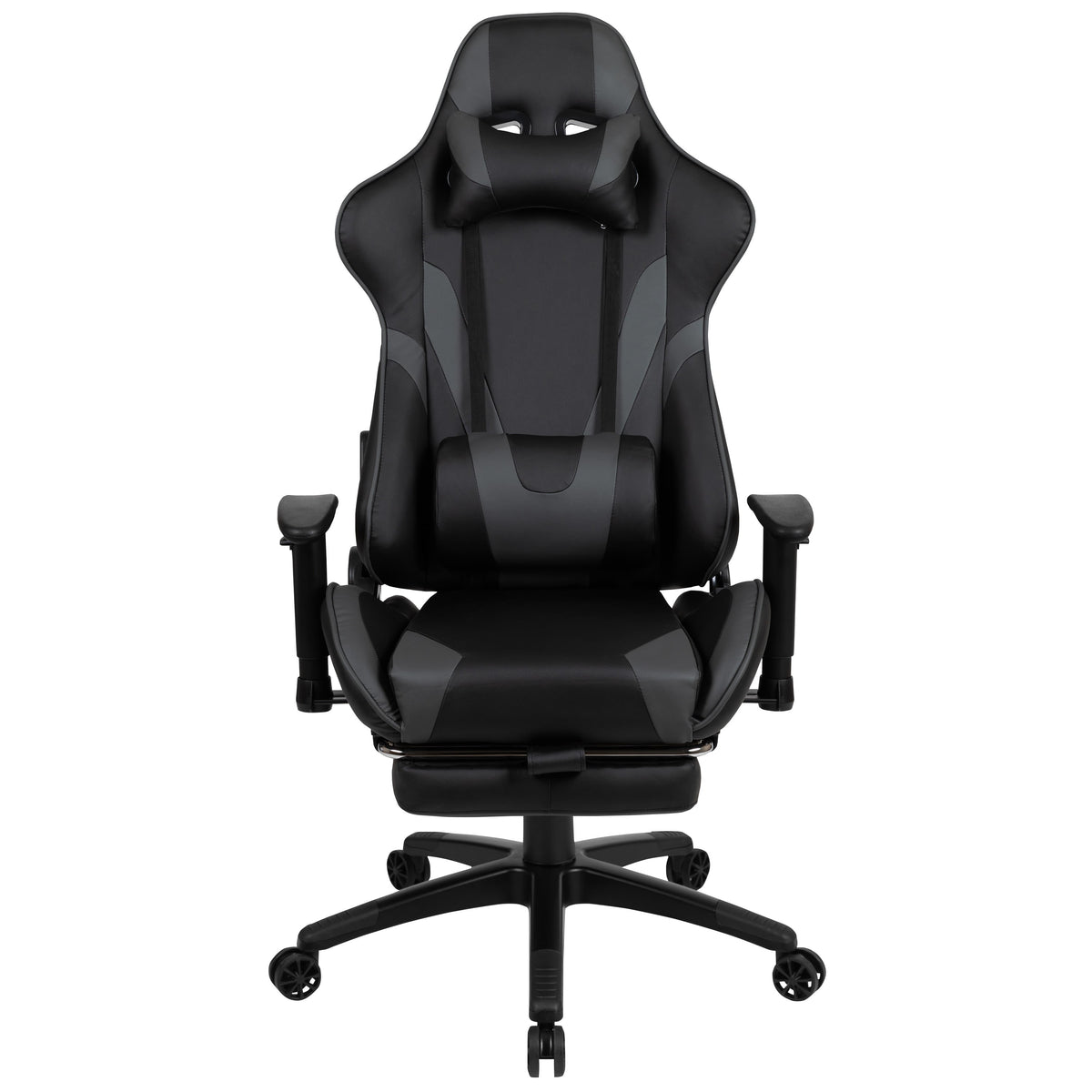 Gray |#| Racing Gaming Ergonomic Chair with Reclining Back, Footrest in Gray LeatherSoft