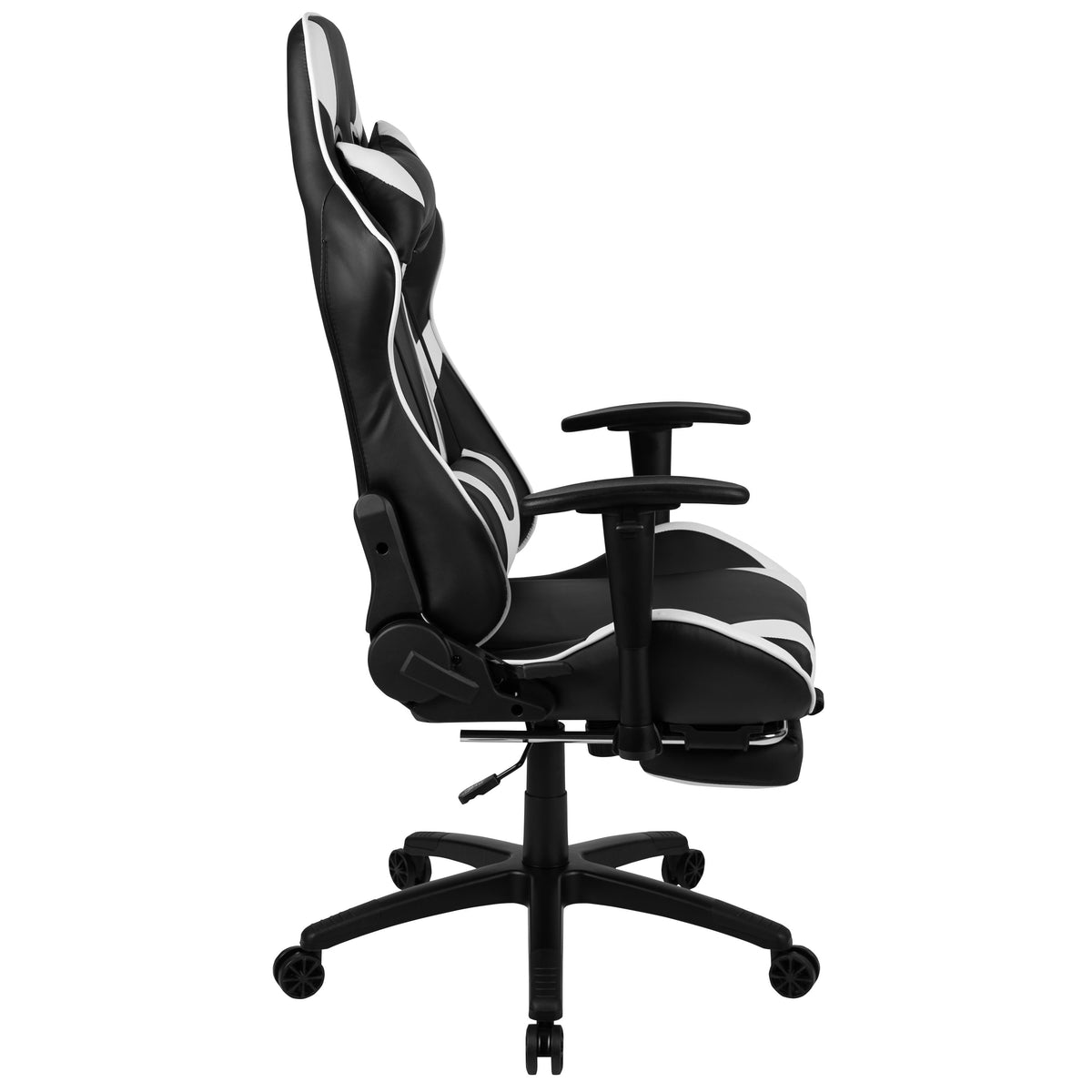 Black |#| Racing Gaming Ergonomic Chair with Reclining Back, Footrest in Black LeatherSoft