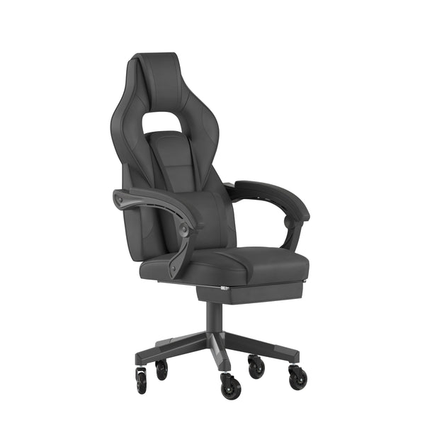 Black |#| Office Gaming Chair with Skater Wheels & Reclining Arms - Black LeatherSoft