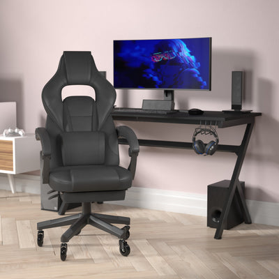 X40 Gaming Chair Racing Computer Chair with Fully Reclining Back/Arms and Transparent Roller Wheels, Slide-Out Footrest