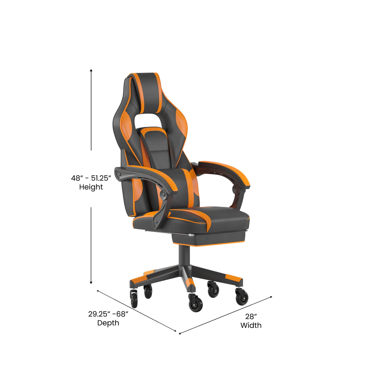 Black with Orange Trim |#| Office Gaming Chair with Skater Wheels & Reclining Arms - Orange LeatherSoft