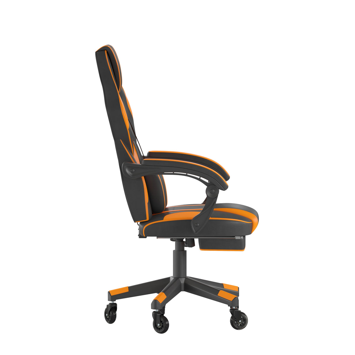 Black with Orange Trim |#| Office Gaming Chair with Skater Wheels & Reclining Arms - Orange LeatherSoft