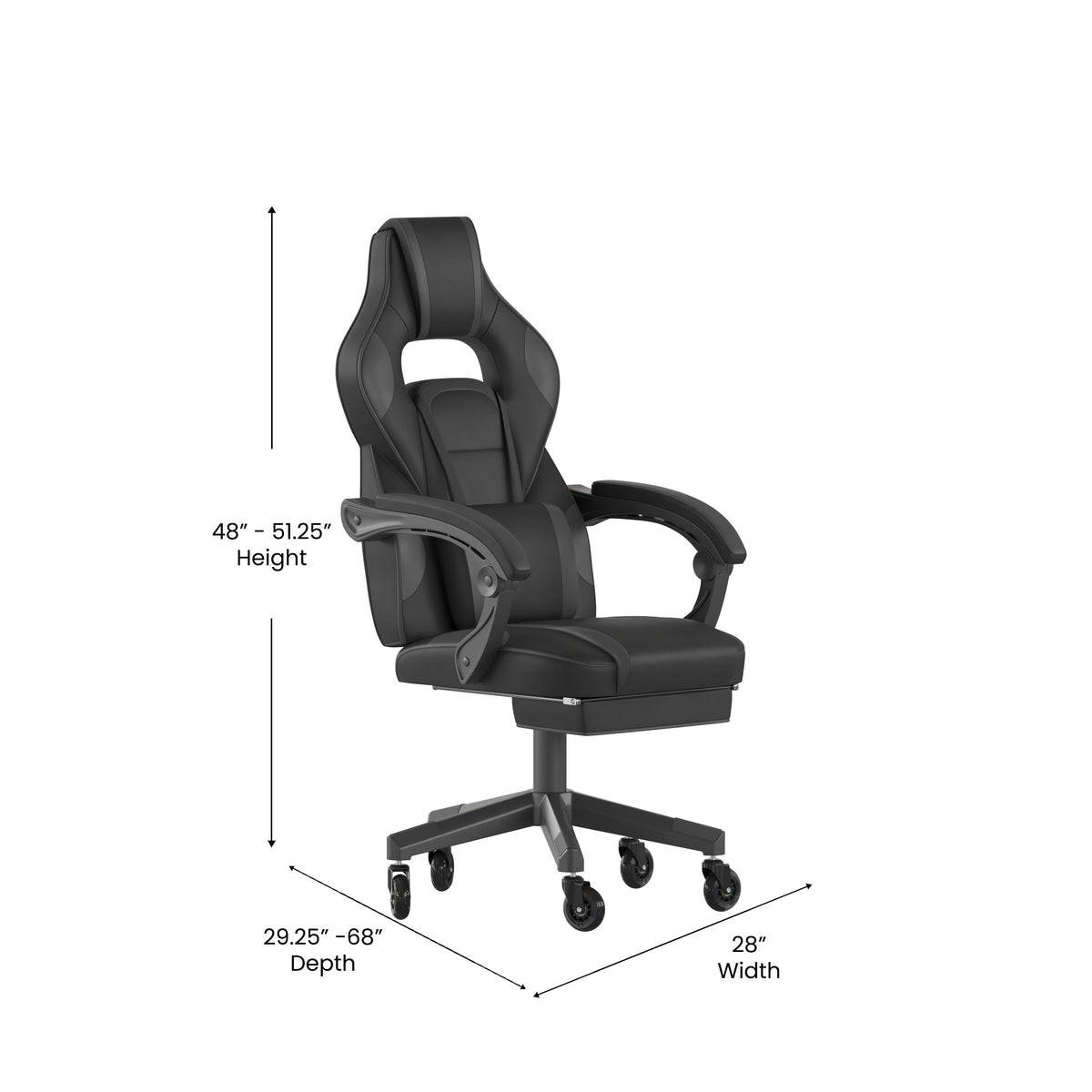 Black with Gray Trim |#| Office Gaming Chair with Skater Wheels & Reclining Arms - Black LeatherSoft