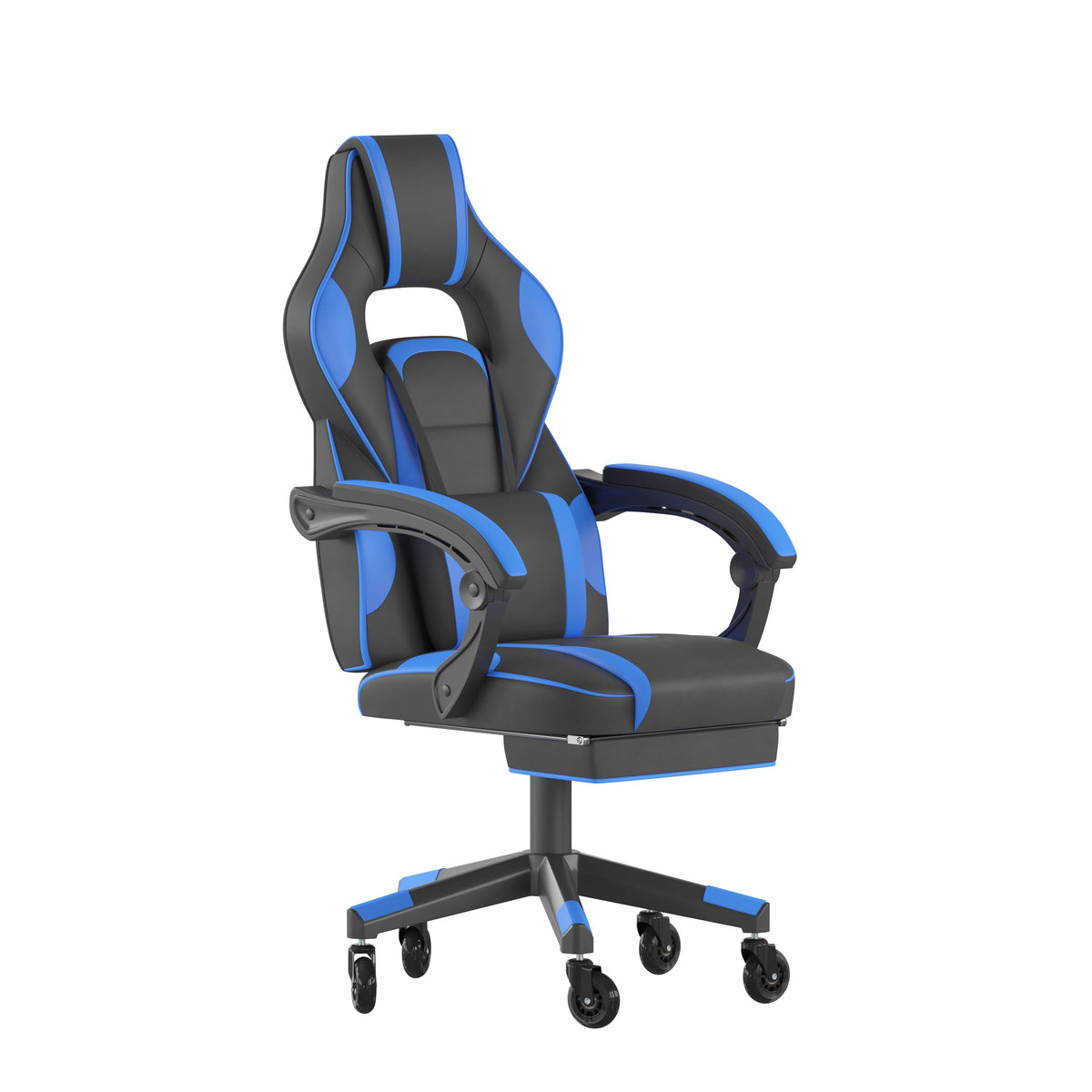 Black with Blue Trim |#| Office Gaming Chair with Skater Wheels & Reclining Arms - Blue LeatherSoft