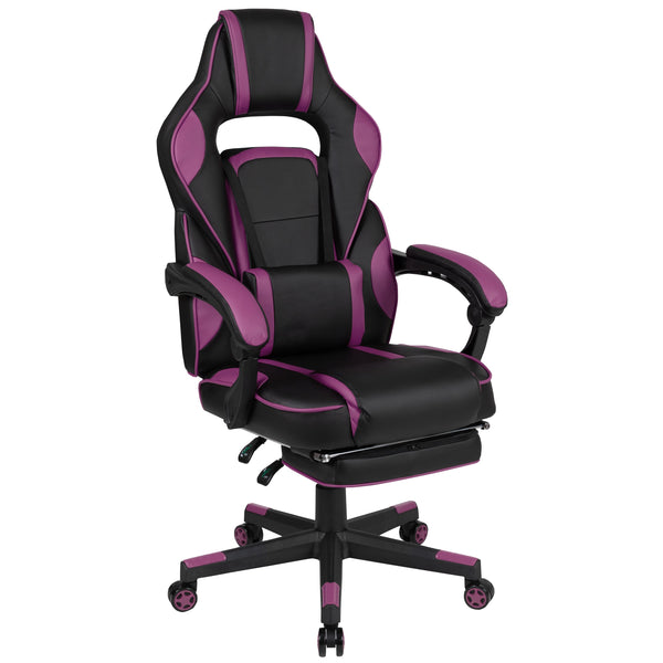 Black with Purple Trim |#| Black/Purple Ergonomic Gaming Chair-Recline Back/Arms-Footrest-Massaging Lumbar