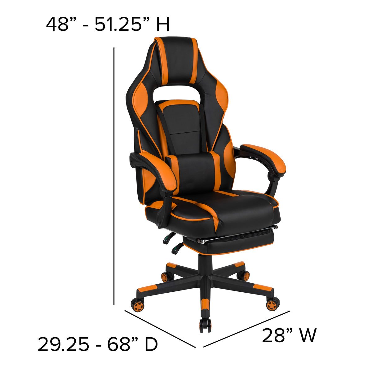 Black with Orange Trim |#| Black/Orange Ergonomic Gaming Chair-Recline Back/Arms-Footrest-Massaging Lumbar