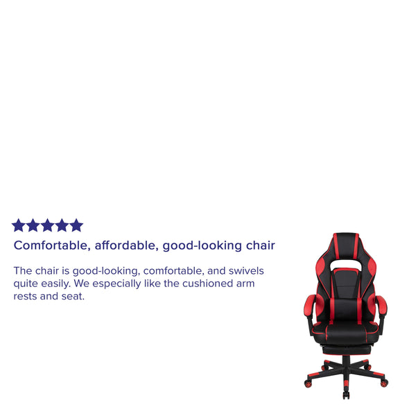 Black with Red Trim |#| Red Ergonomic Gaming Chair - Reclining Back/Arms, Footrest, Massaging Lumbar