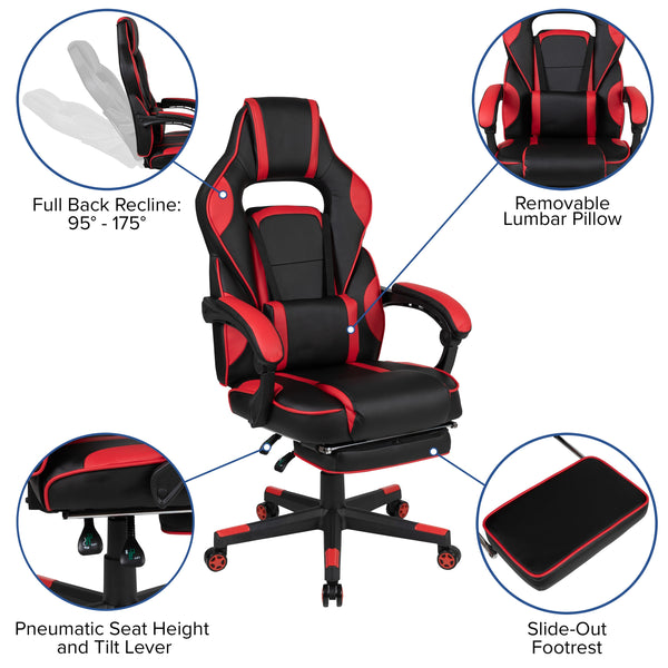 Black with Red Trim |#| Red Ergonomic Gaming Chair - Reclining Back/Arms, Footrest, Massaging Lumbar