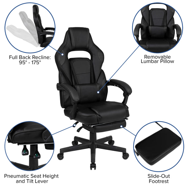 Black |#| Black Ergonomic Gaming Chair -Recline Back/Arms, Footrest, Massaging Lumbar