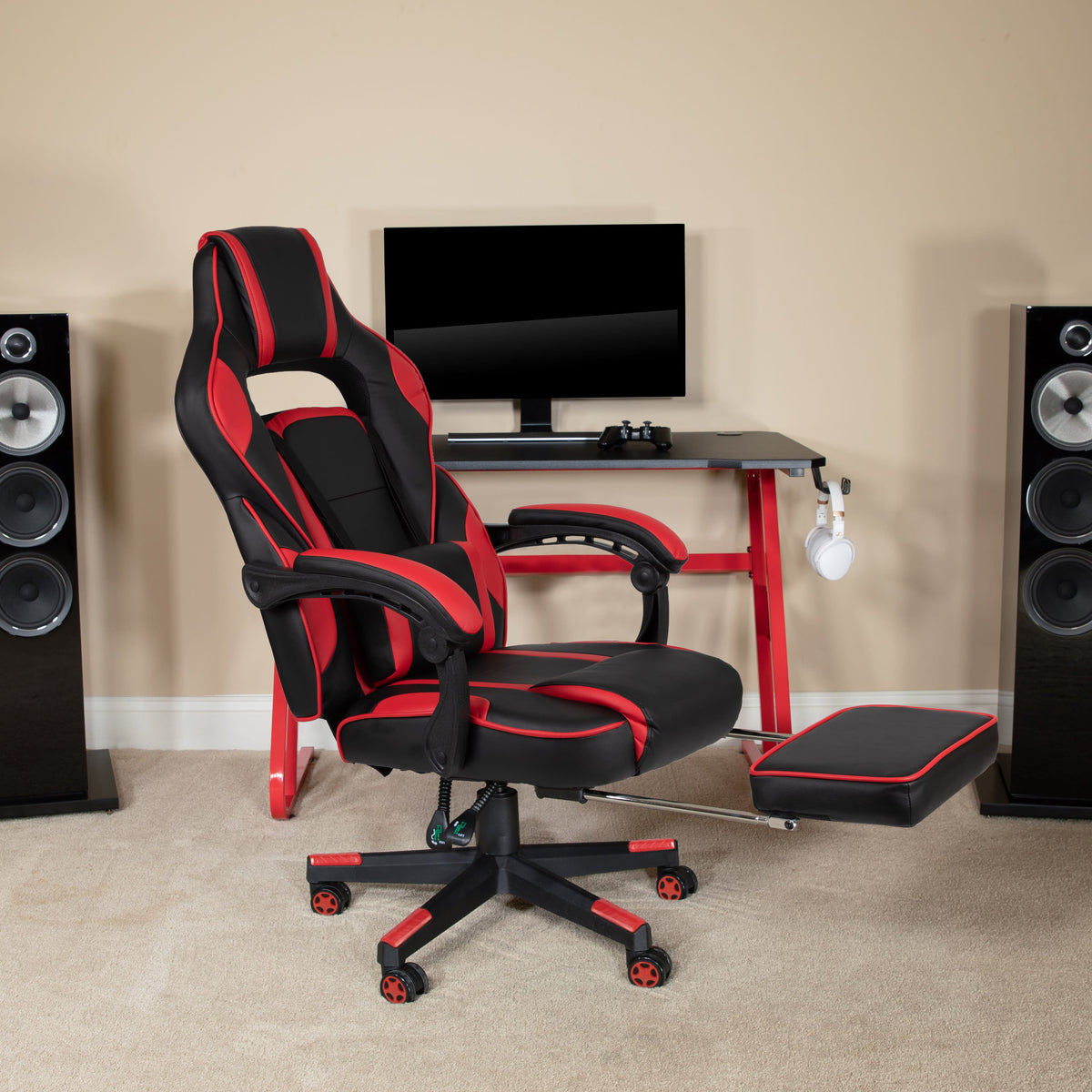 Black with Red Trim |#| Red Ergonomic Gaming Chair - Reclining Back/Arms, Footrest, Massaging Lumbar