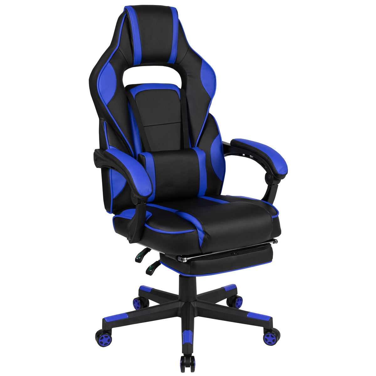 Black with Blue Trim |#| Black/Blue Ergonomic Gaming Chair -Recline Back/Arms, Footrest, Massaging Lumbar