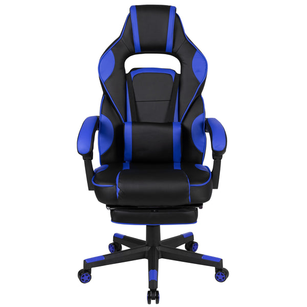 Black with Blue Trim |#| Black/Blue Ergonomic Gaming Chair -Recline Back/Arms, Footrest, Massaging Lumbar