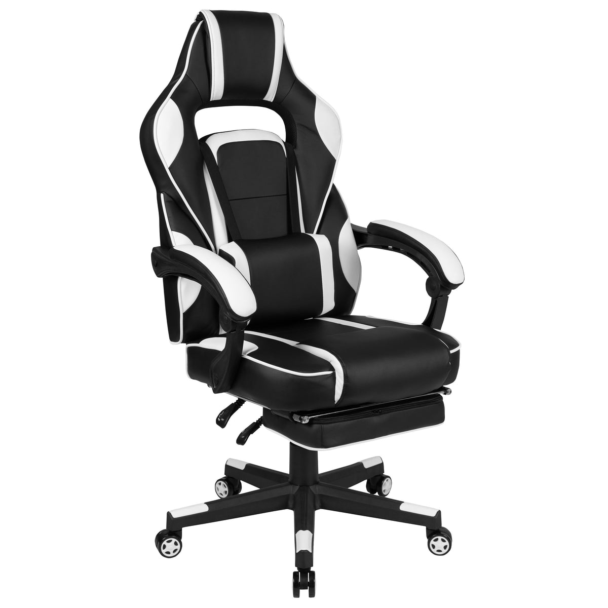 Black with White Trim |#| White Ergonomic Gaming Chair - Reclining Back/Arms, Footrest, Massaging Lumbar