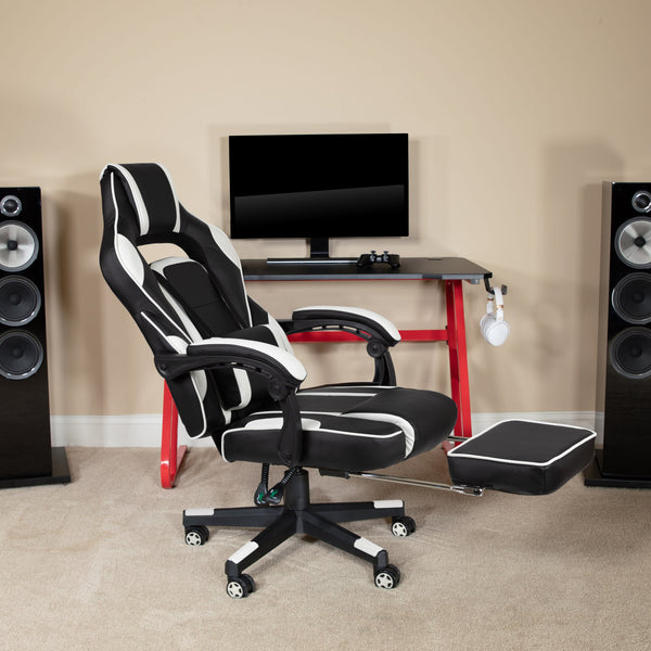 Black with White Trim |#| White Ergonomic Gaming Chair - Reclining Back/Arms, Footrest, Massaging Lumbar