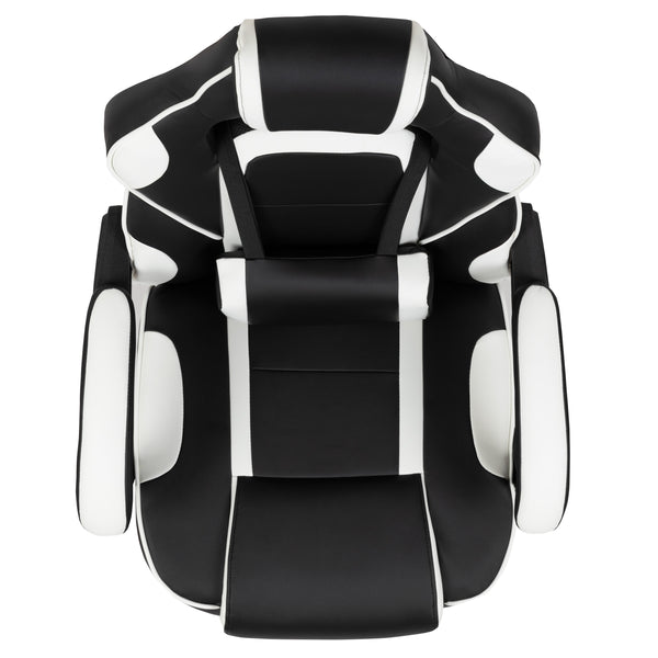 Black with White Trim |#| White Ergonomic Gaming Chair - Reclining Back/Arms, Footrest, Massaging Lumbar