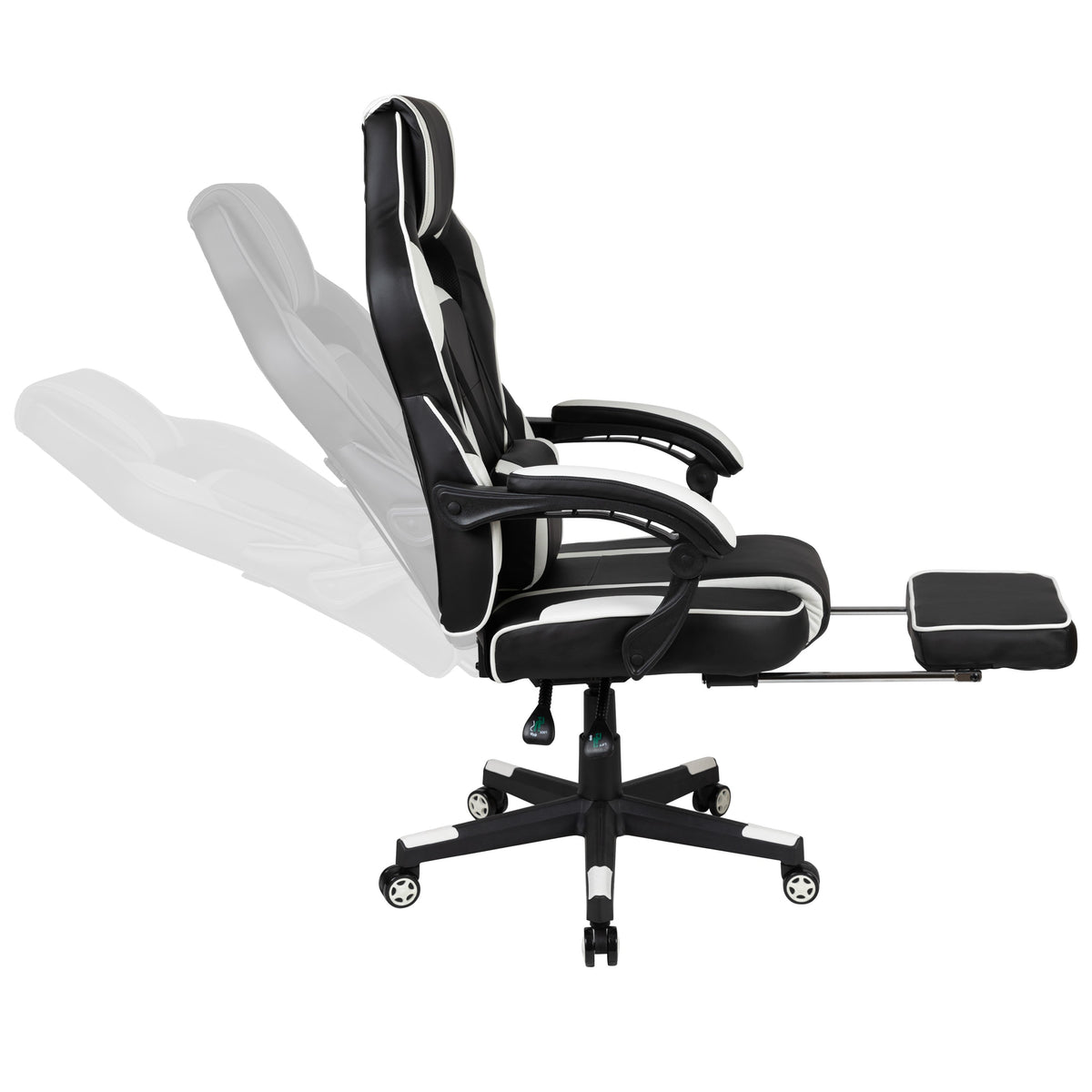 Black with White Trim |#| White Ergonomic Gaming Chair - Reclining Back/Arms, Footrest, Massaging Lumbar