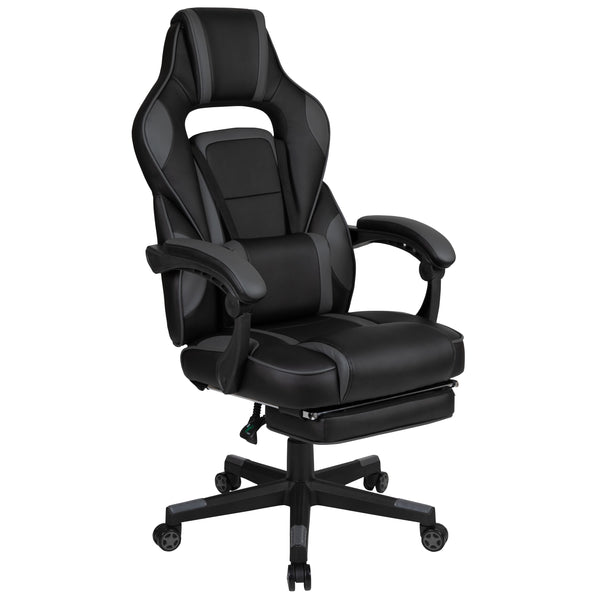 Black with Gray Trim |#| Black/Gray Ergonomic Gaming Chair -Recline Back/Arms, Footrest, Massaging Lumbar