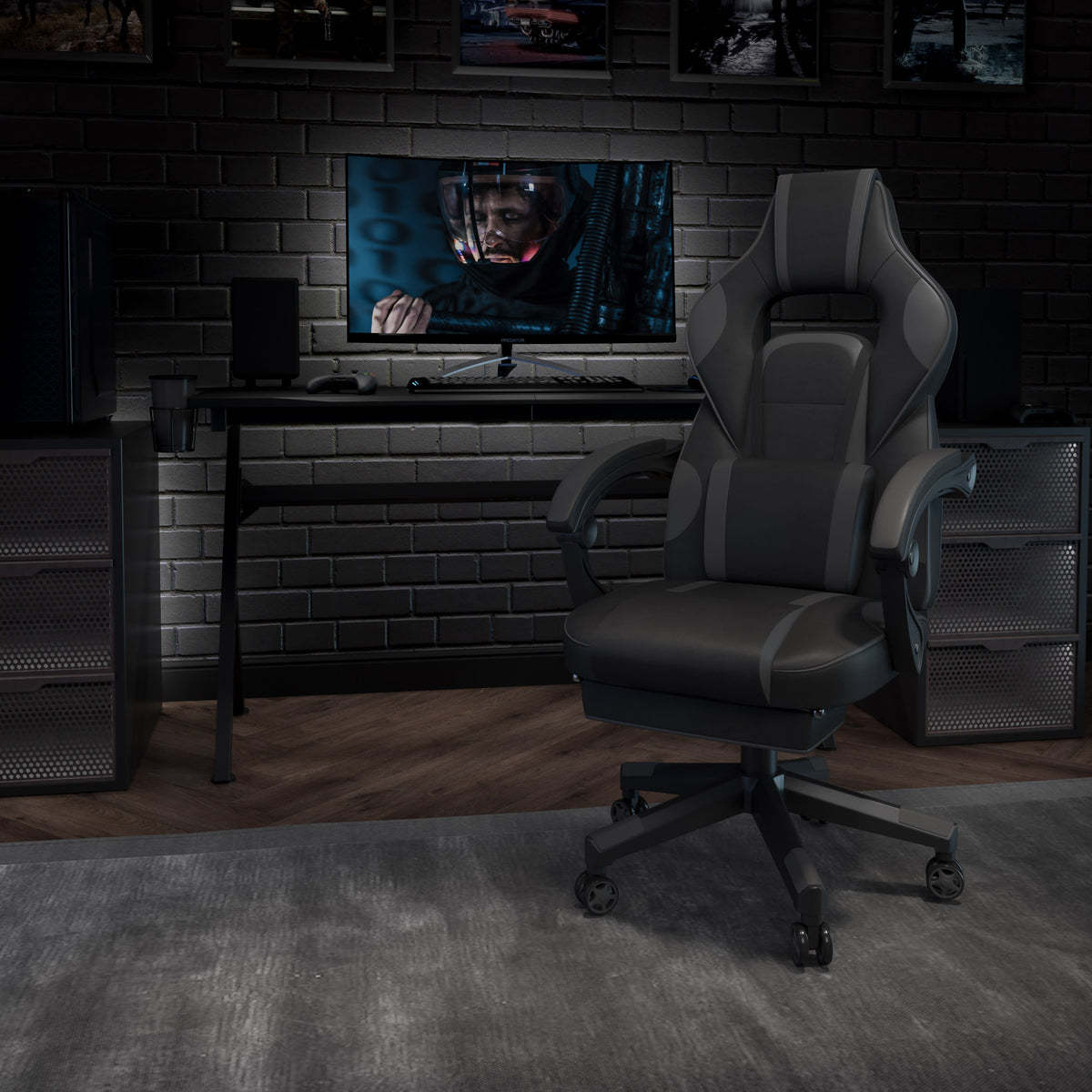 Black with Gray Trim |#| Black/Gray Ergonomic Gaming Chair -Recline Back/Arms, Footrest, Massaging Lumbar