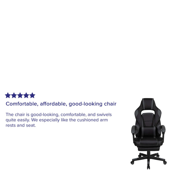 Black with Gray Trim |#| Black/Gray Ergonomic Gaming Chair -Recline Back/Arms, Footrest, Massaging Lumbar