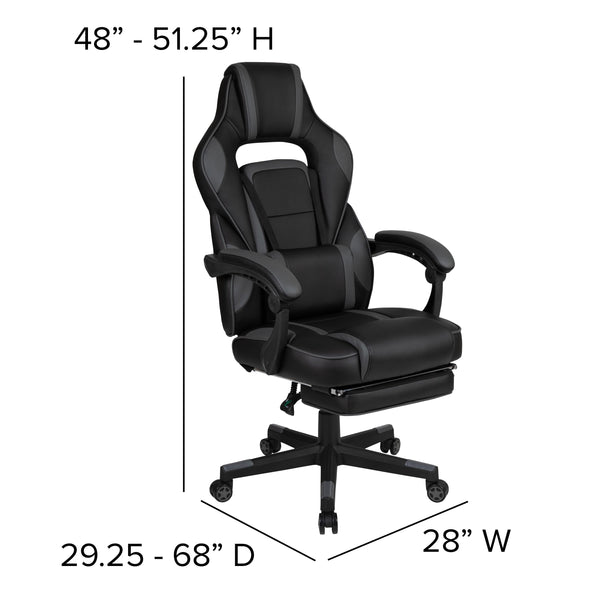 Black with Gray Trim |#| Black/Gray Ergonomic Gaming Chair -Recline Back/Arms, Footrest, Massaging Lumbar