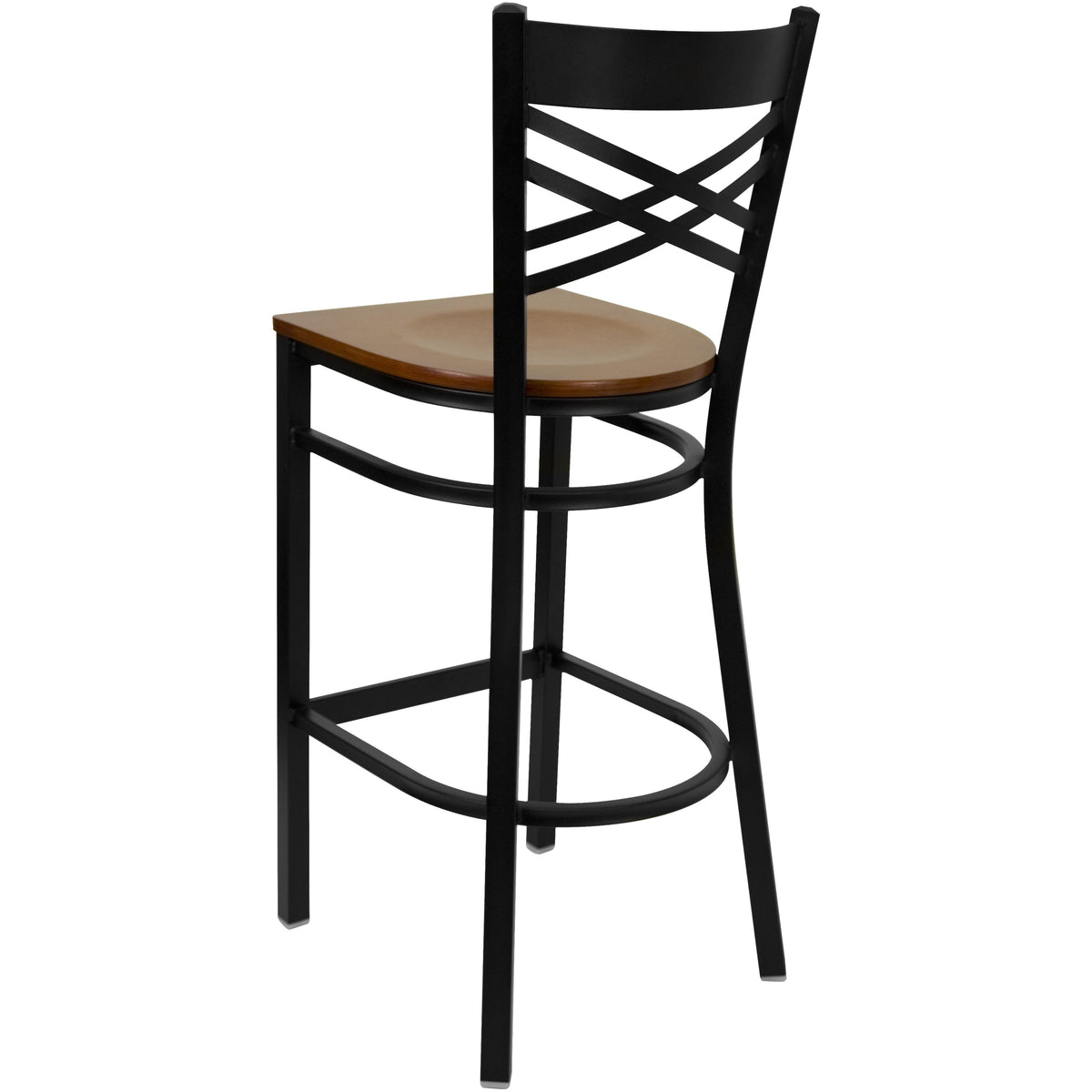 Cherry Wood Seat/Black Metal Frame |#| Black inchXinch Back Metal Restaurant Barstool - Cherry Wood Seat