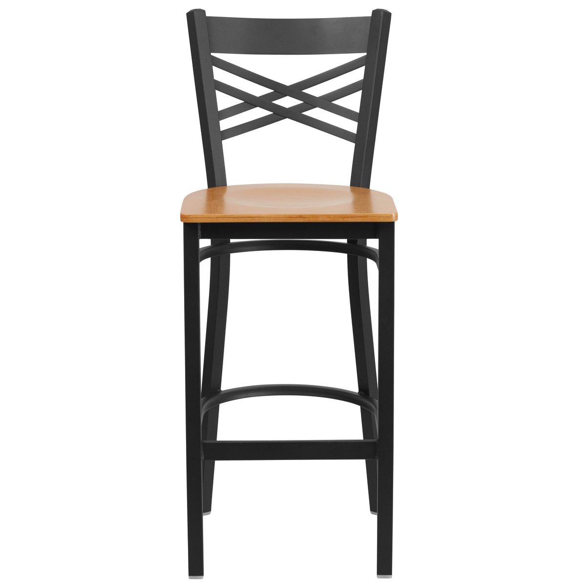 Natural Wood Seat/Black Metal Frame |#| Black inchXinch Back Metal Restaurant Barstool - Natural Wood Seat