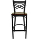 Mahogany Wood Seat/Black Metal Frame |#| Black inchXinch Back Metal Restaurant Barstool - Mahogany Wood Seat