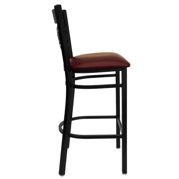 Burgundy Vinyl Seat/Black Metal Frame |#| Black inchXinch Back Metal Restaurant Barstool - Burgundy Vinyl Seat