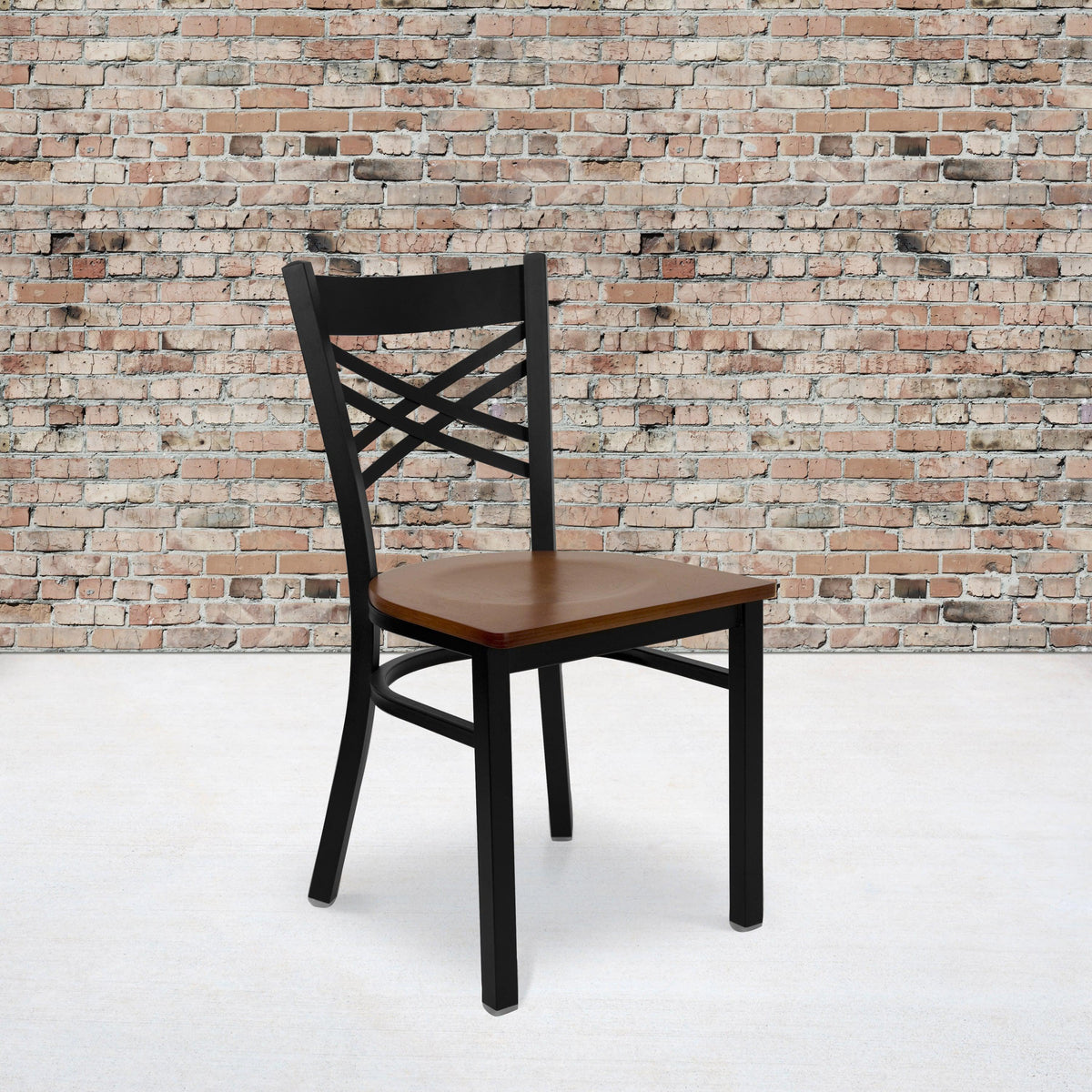 Cherry Wood Seat/Black Metal Frame |#| Black inchXinch Back Metal Restaurant Chair - Cherry Wood Seat