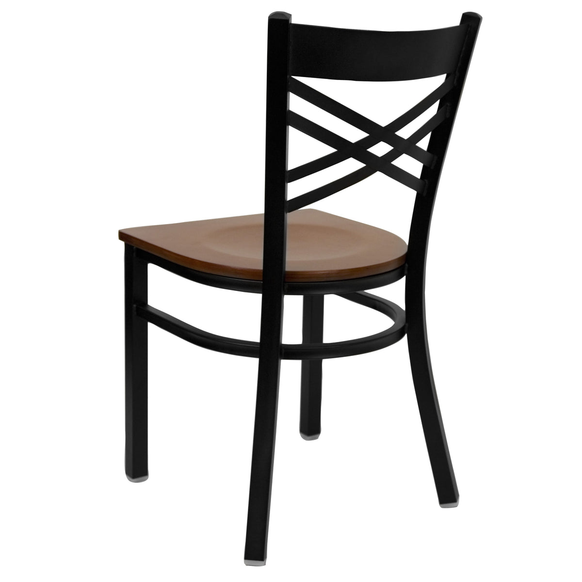 Cherry Wood Seat/Black Metal Frame |#| Black inchXinch Back Metal Restaurant Chair - Cherry Wood Seat