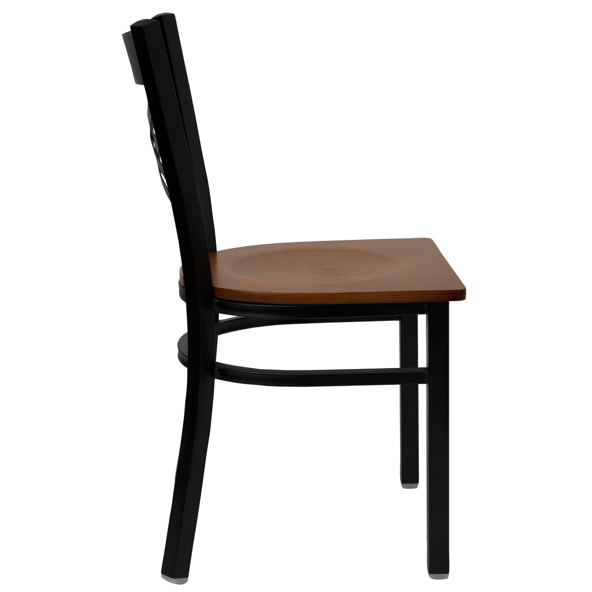 Cherry Wood Seat/Black Metal Frame |#| Black inchXinch Back Metal Restaurant Chair - Cherry Wood Seat