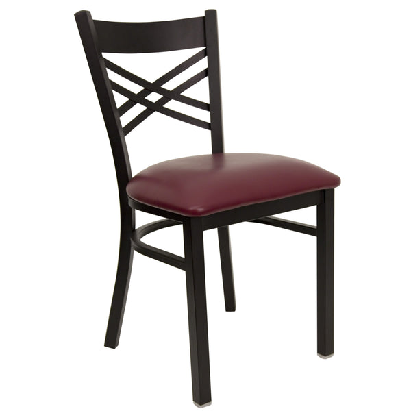 Burgundy Vinyl Seat/Black Metal Frame |#| Black inchXinch Back Metal Restaurant Chair - Burgundy Vinyl Seat