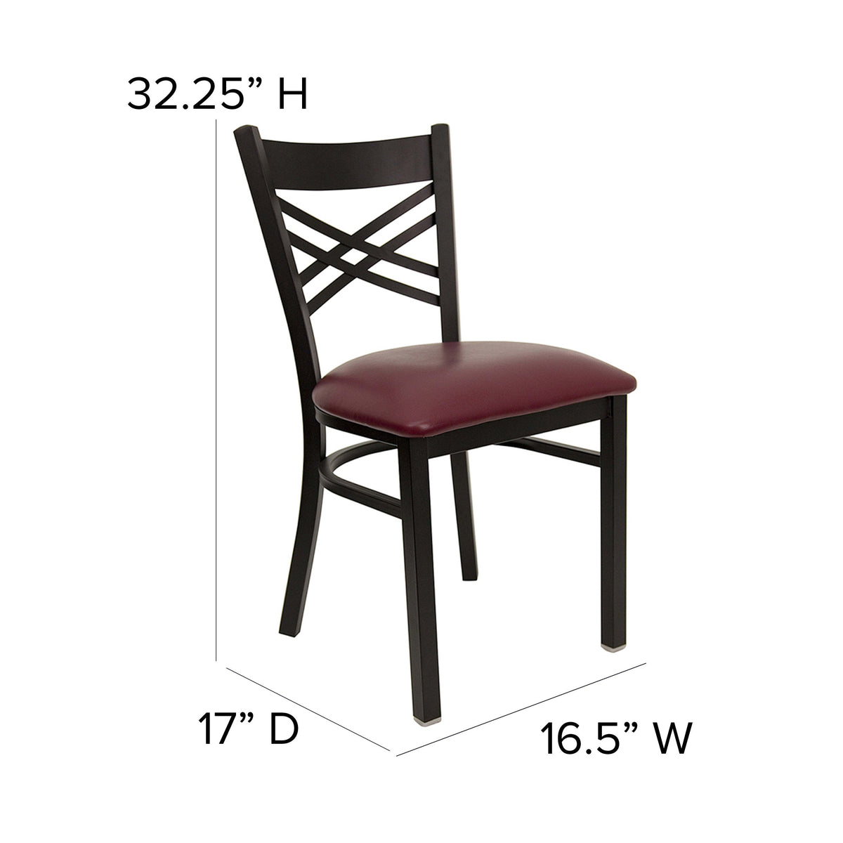 Burgundy Vinyl Seat/Black Metal Frame |#| Black inchXinch Back Metal Restaurant Chair - Burgundy Vinyl Seat