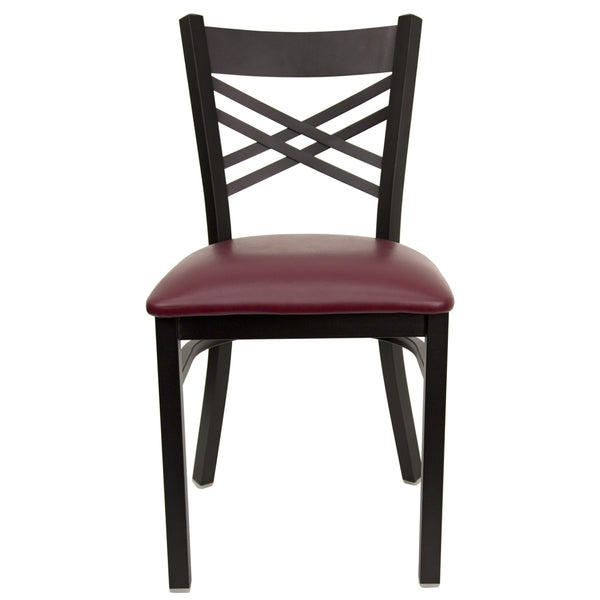 Burgundy Vinyl Seat/Black Metal Frame |#| Black inchXinch Back Metal Restaurant Chair - Burgundy Vinyl Seat