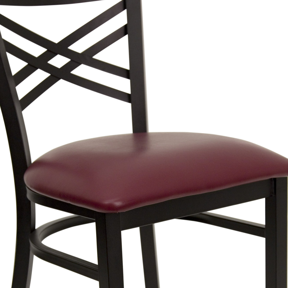 Burgundy Vinyl Seat/Black Metal Frame |#| Black inchXinch Back Metal Restaurant Chair - Burgundy Vinyl Seat