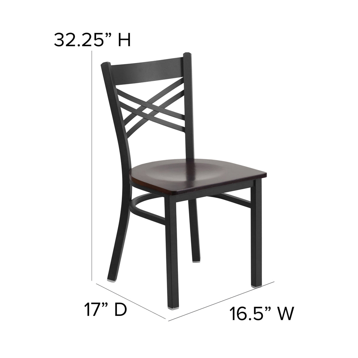 Walnut Wood Seat/Black Metal Frame |#| Black inchXinch Back Metal Restaurant Chair - Walnut Wood Seat