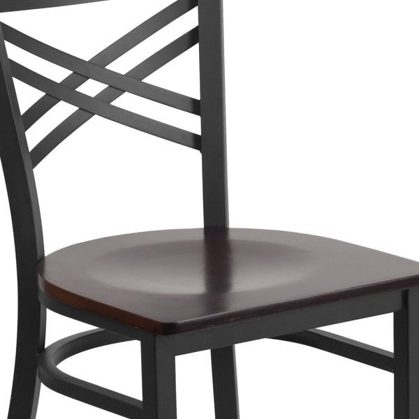 Walnut Wood Seat/Black Metal Frame |#| Black inchXinch Back Metal Restaurant Chair - Walnut Wood Seat