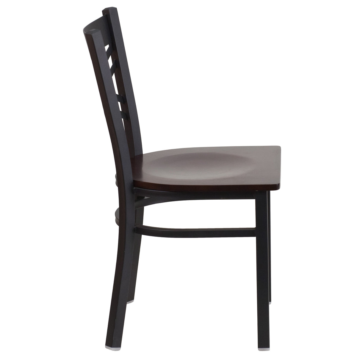 Walnut Wood Seat/Black Metal Frame |#| Black inchXinch Back Metal Restaurant Chair - Walnut Wood Seat