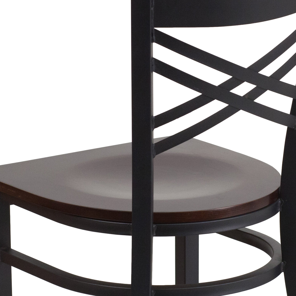 Walnut Wood Seat/Black Metal Frame |#| Black inchXinch Back Metal Restaurant Chair - Walnut Wood Seat