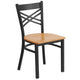 Natural Wood Seat/Black Metal Frame |#| Black inchXinch Back Metal Restaurant Chair - Natural Wood Seat